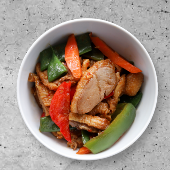Wokad anka med skärbönor &chili