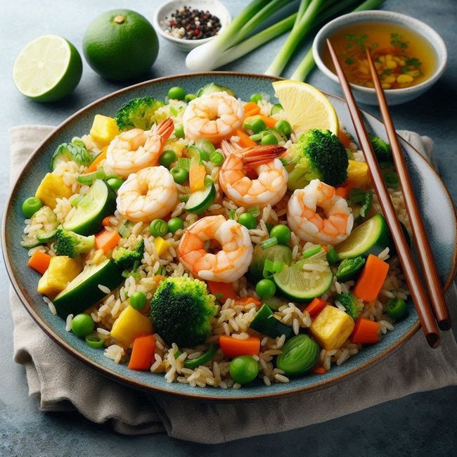 Fried Rice med räkor & grönsaker (stor portion)