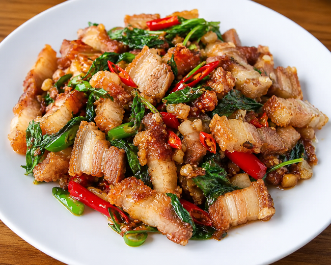 Basilika wok med krispigt fläsk(crispy pork)🌶️🌶️